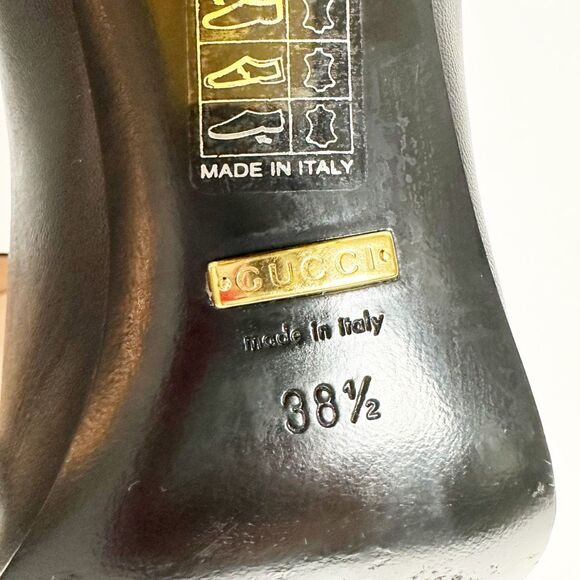 GUCCI Black Baby Bit Horsebit Square Toe Pump 38.5 US 8.5 Leather Block Heel - Picture 15 of 15